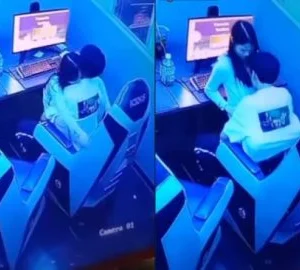 Em nữ sinh cưỡi ngựa trong tiệm nét
